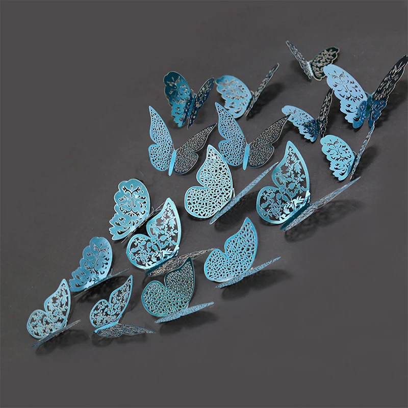 

36PCS Creative 3d Rainbow Blue Hollowed Out Butterfly Simulation Decorative Wallpaper Self-adhesive Waterproof Sticker