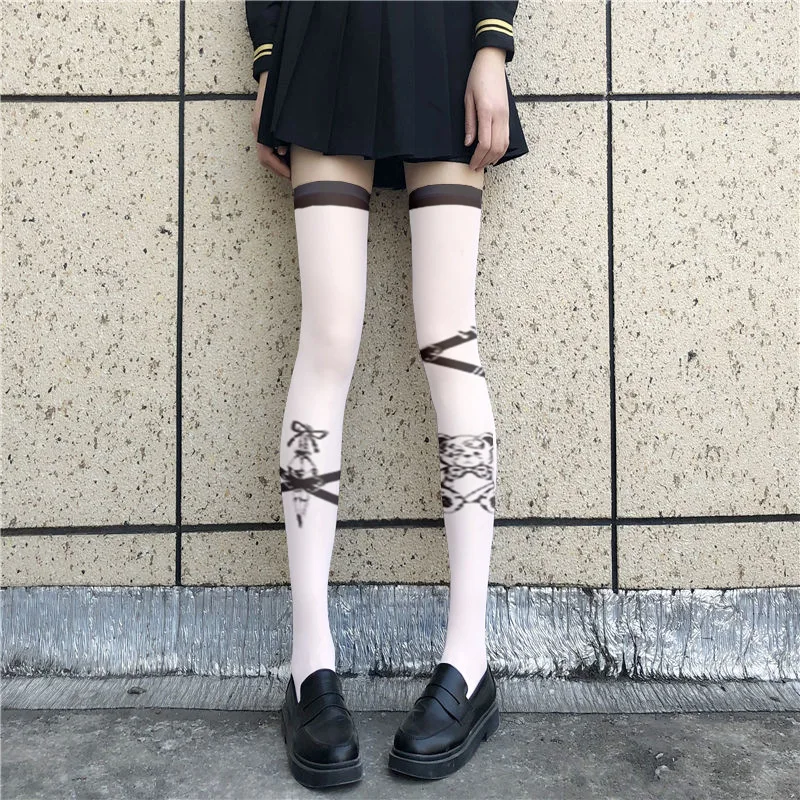 

Колготки в стиле "Лолита" с принтом единорога, милые японские ученические колготки розового цвета, чулки до бедра для девушек, тонкое платье, модное женское платье