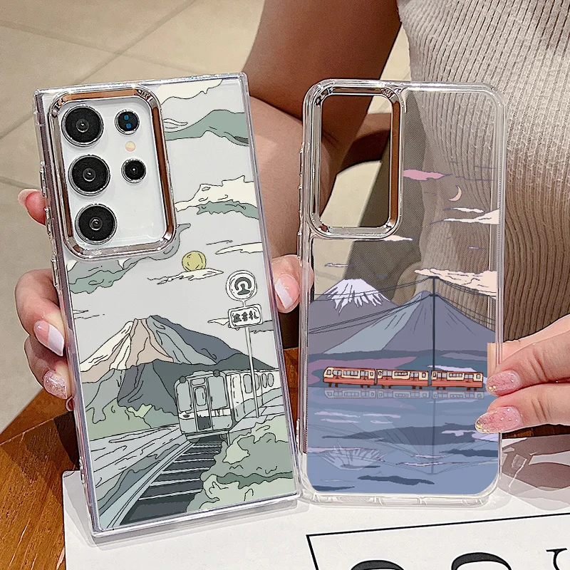 Чехол с покрытием линзы Anime Tram Town для Samsung Galaxy A55 A54 A35 A25 A15 5G A33 A14 A34 A52 A53 S20 S21 FE S22 S23 S24