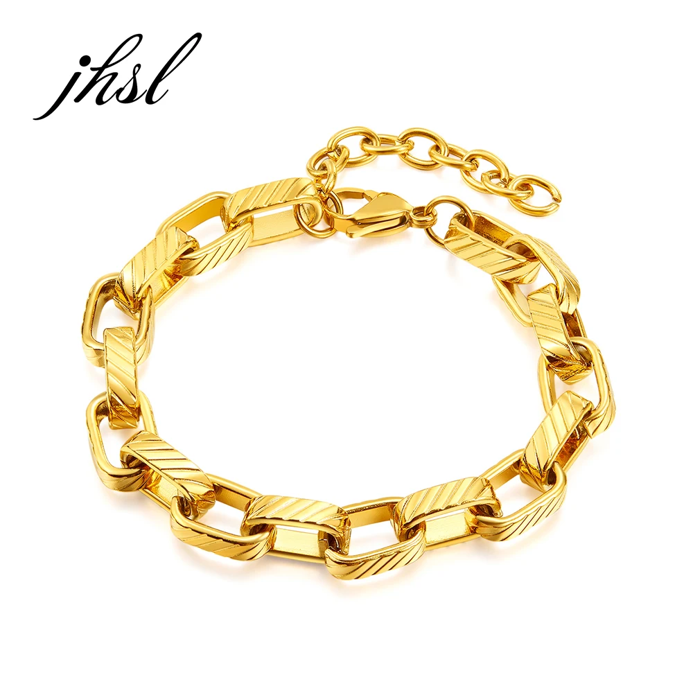 

JHSL Men Stainless Steel Statement Bracelets Bangles Hand Chain Boyfriend Father Gift Fashion Male Jewelry Dropship Wholesale