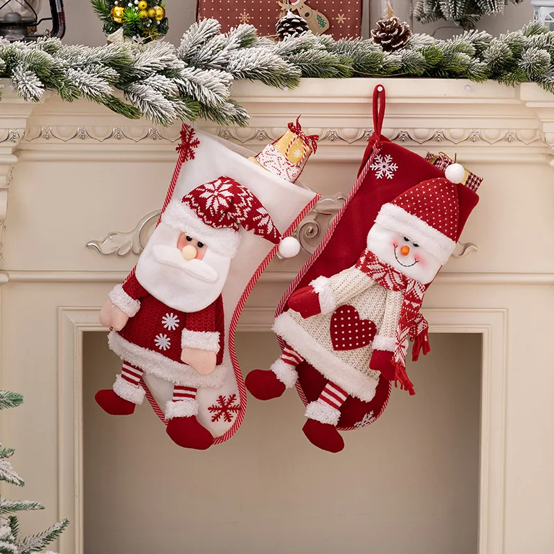 

Рождественские носки, Подарочный пакет, вязаный 3D Санта-Клаус, снеговик, милые носки, подвеска на рождественскую елку, конфеты, сумка, украшение