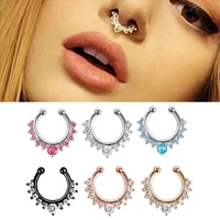 1pc crystal hoop septum fake piercing nose ring clip on nose rings cuff non pierced stainless steel for women body jewelry gifts
