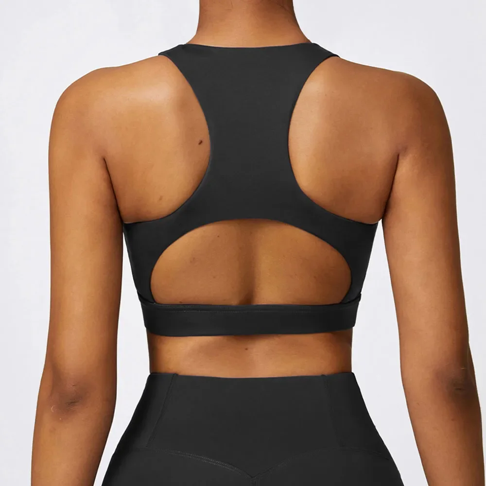 

Women Racerback High Support Sports Bra Gym Fitness Cutout Yoga Vest Shockproof Workout Trainning Crop Top Running Activewear