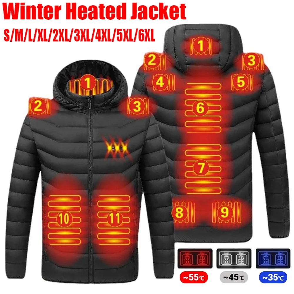 

11 Areas Heated Jacket USB Men's Women's Winter Outdoor Electric Heating Jackets Warm Sports Thermal Coat Clothing Heatable Vest