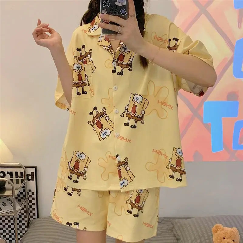 

Kawaii Губка Боб Патрик звезда Crayon Shin-Chan Пух медведь летние шорты из аниме Тонкий комплект домашней одежды женская пижама комплект из 2 предметов подарок