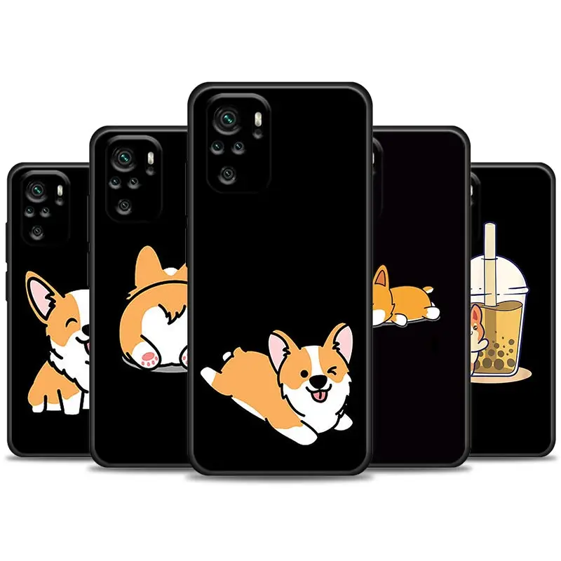 

Luxury Phone Case for Redmi Note 7 8 8T 9 9S 9T 10 11 11S 11E Pro plus 4G 5G Soft Silicone Case Cover Cute Cartoon Corgi