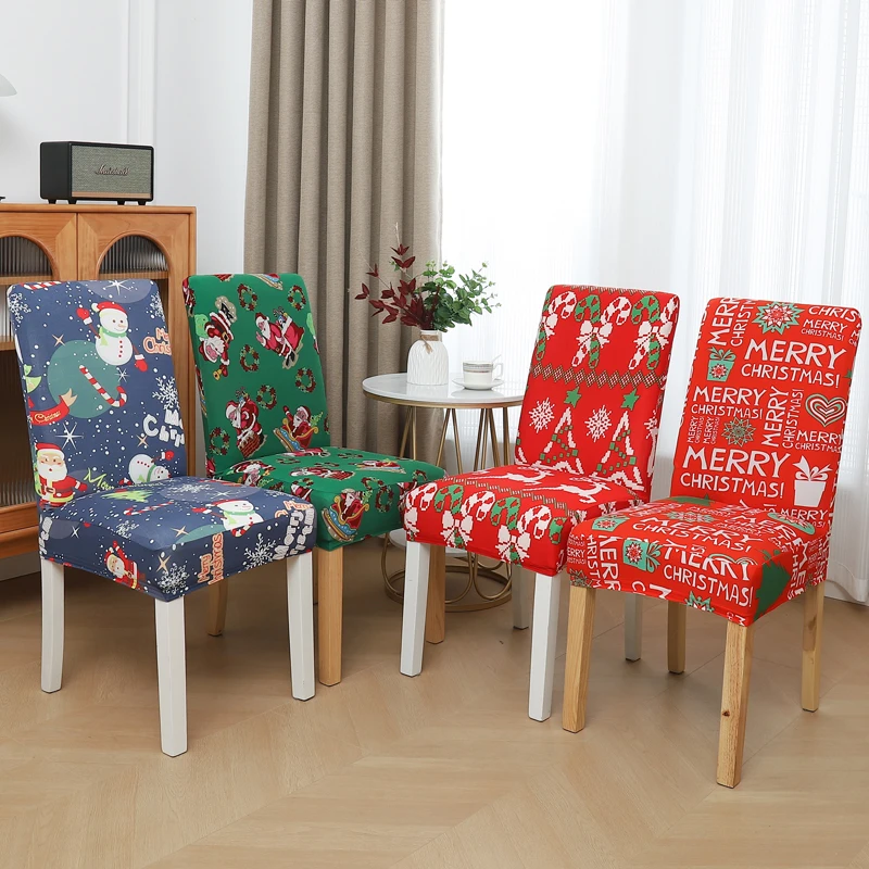 

Christmas Chair Cover Elastic Santa Claus Slipcover For Kitchen Chair Printed Snowman Stretch Seat Cushion Xmas Supplies 1PC