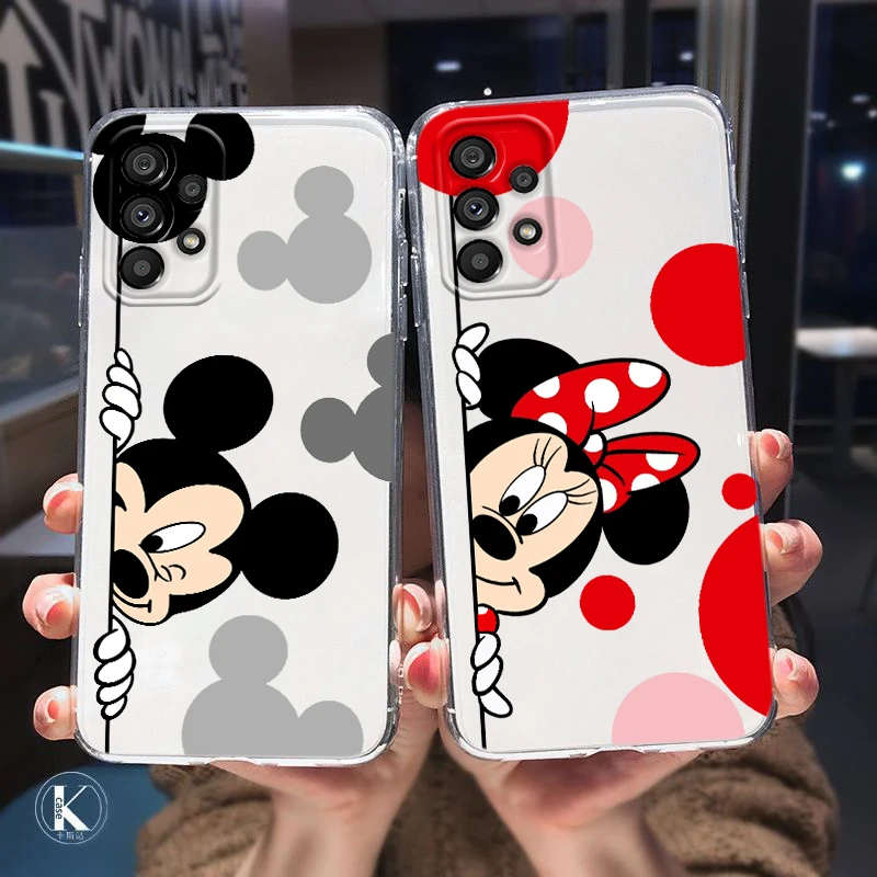 

Mickey and cute Minnie Phone Case For Samsung A32 A52 A52S A72 A02 A22 A03 A02S A03S A13 A53 A73 A23 Transparent luxury Silicone