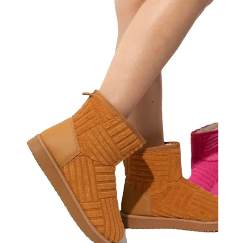 Europe 2022 Winter New Towel Cloth Wool Boots Woman Fashion Casual Thick Bottom Plus Velvet Thick Plus Size Snow Boots Women's