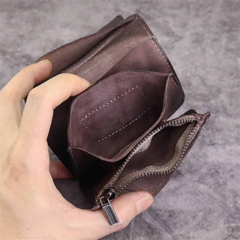 washed vegetable tanned cowhide vintage highquality real leather large capacity mini small and cute card holder Short coin purse