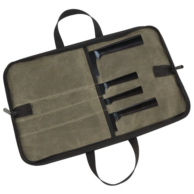 

Knife Bag(4 Slots), Chef Knife Case Waxed Canvas Roll Storage Knife Carrying Pouch For Men&Women Green