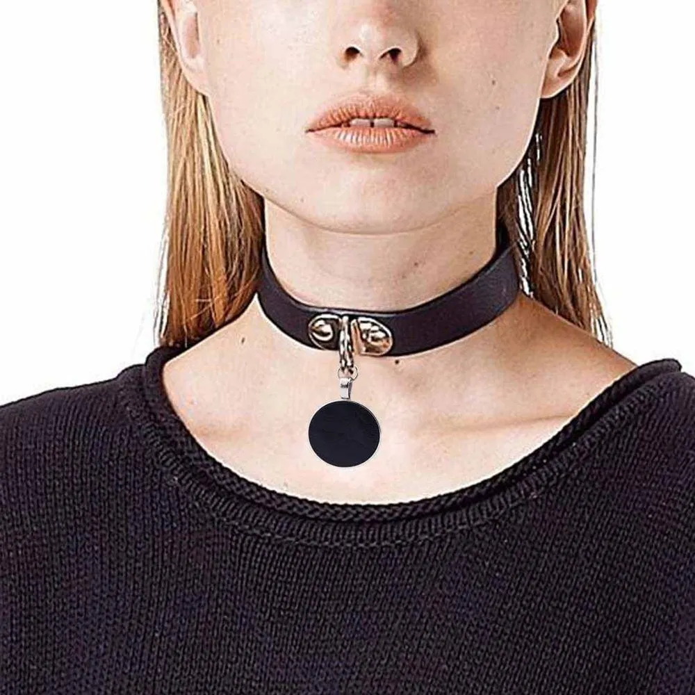 

Kpop Harajuku Punk Gothic Cosplay Choker Round Pendant Necklaces for Women Sexy Collar Leather Goth Men Necklace Jewelry Gifts
