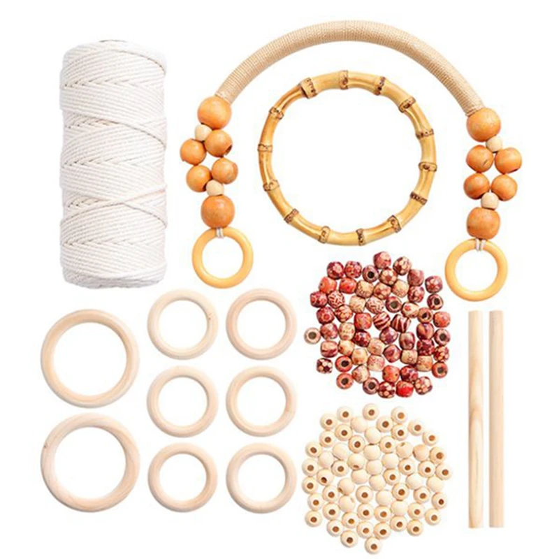 

New 1Set Macrame Cord,Macrame String Rope Cord with Wood Beads for Handmade Enthusiasts Hand Craft DIY,Plant Hanger
