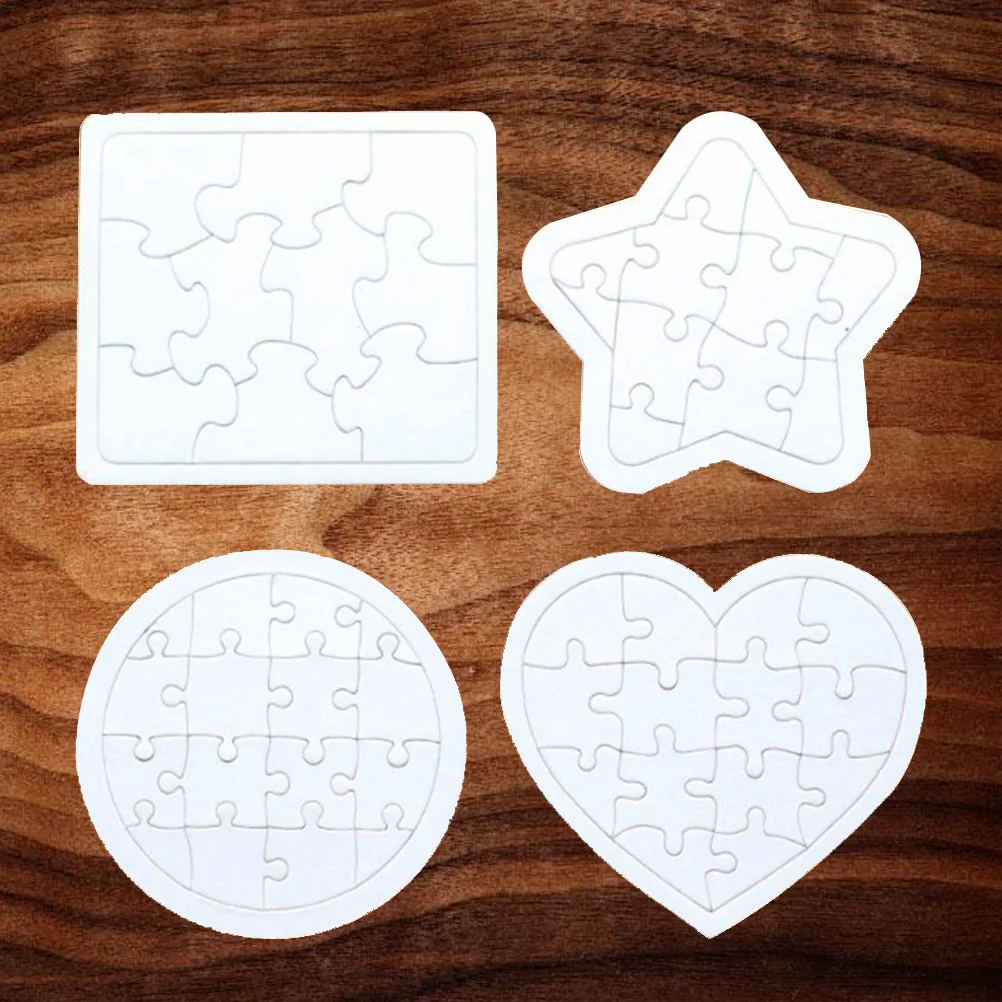 

4Pcs Sublimation Blanks Puzzles Jigsaw Puzzle DIY Puzzles Heat Press Transfer Crafts Square Star Circle Heart Puzzle Transfer