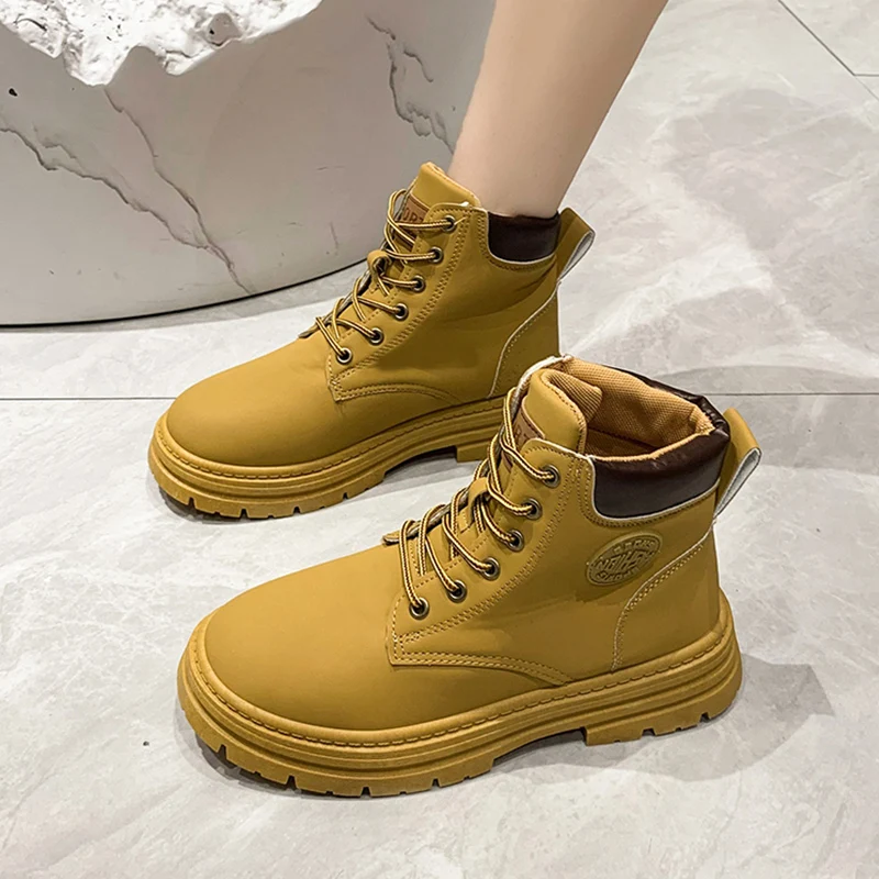 

Ботинки женские резиновые на среднем каблуке, с круглым носком, на шнуровке, осень 2022