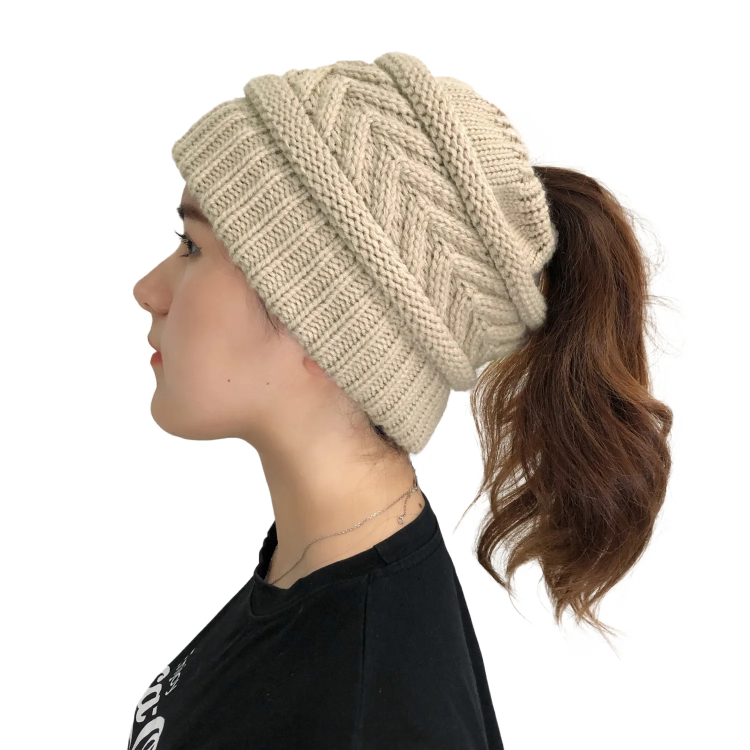 European and American Winter New Solid Color Beanie Woolen Cap Dome Warm Knitted Hat Female Solid Color Hats for Women