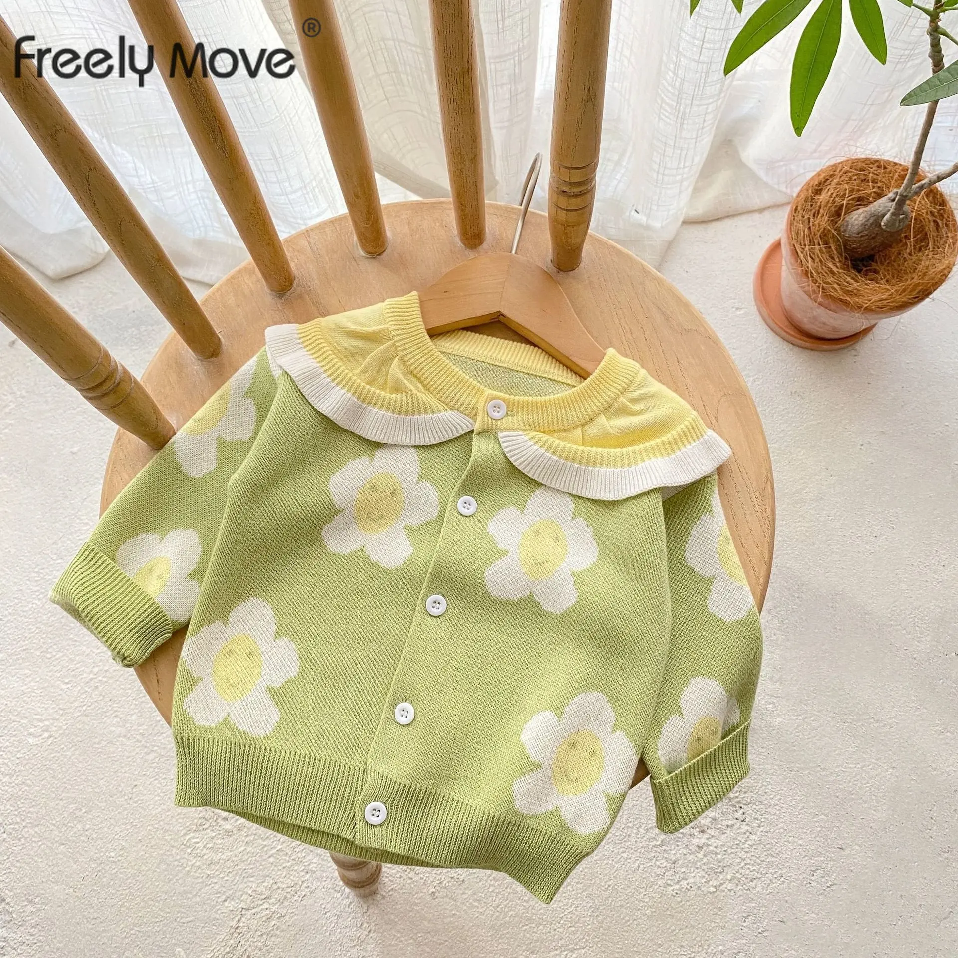 

Freely Move 2022 Spring Autumn Toddler Knitted Sweater Baby Girls Cardigans Outwear Children Clothes Kids Girls Knitwear Jacket