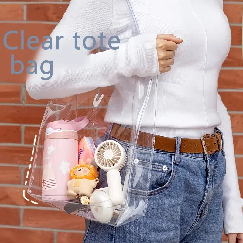 

Transparent Tote Bag With Shoulder Strap And Top Button For Work School Sports Games And Concerts