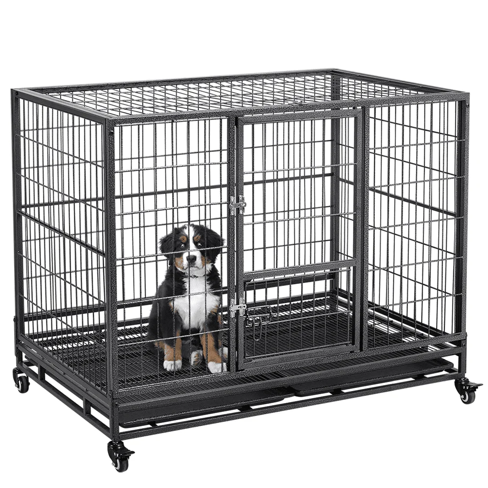 

Easyfashion 43 inch Heavy Duty Metal Rolling Dog Cage Kennel,Black