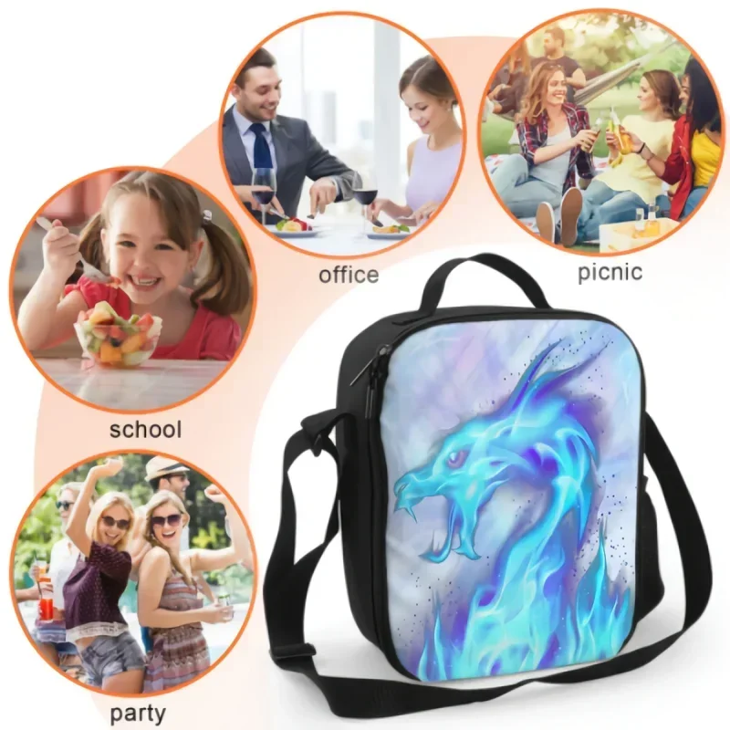 Изолированные термосумки для обеда Blue Fiery Dragon детей моющаяся сумка-тоут