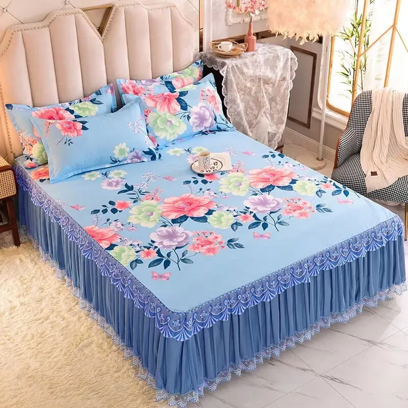 

Home Hotel Bed Skirt Mattress Cover Bedspread Lace Decorative Bed Skirt Bedsheet Non-slip Bedroom Bed Cover Mattress Protector