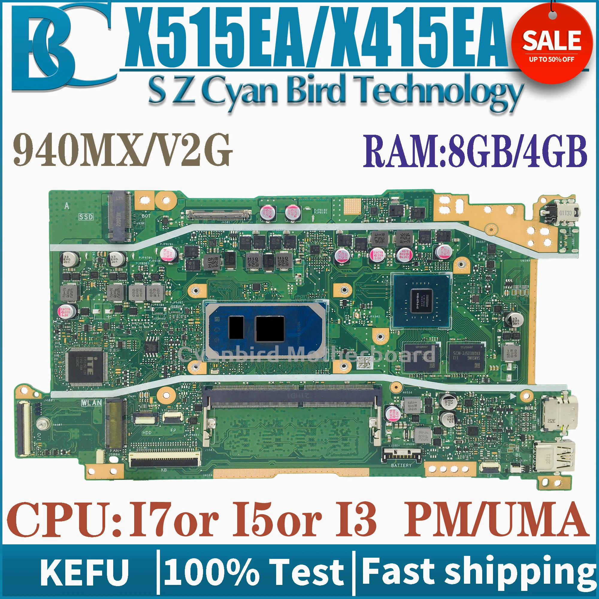 

X415JA X515JA Mainboard I3 I5 I7 CPU 940MX-V2G/UMA For ASUS X515JA X415JP X415JF X515JP X515JF Laptop Motherboard 100% Test