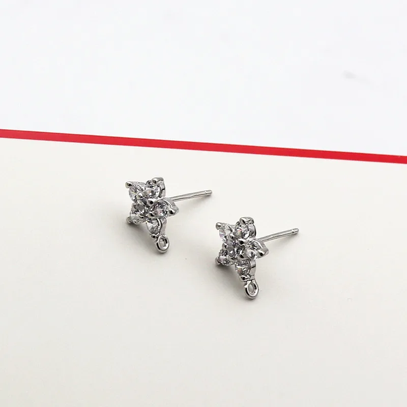 

Solid 925 Sterling Silver Earring Studs Back with Zircon Flower Shape DIY Jewelry Finding Accessories Making 1 Pair