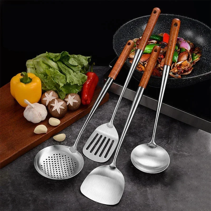 Фото Lange Steel Rvs Wok Spatel Кухонное оборудование Кухонная утварь Keuken Sleuven Rijst Lepel Kookgerei Gebruiks Vaiwerp Set Turner №5