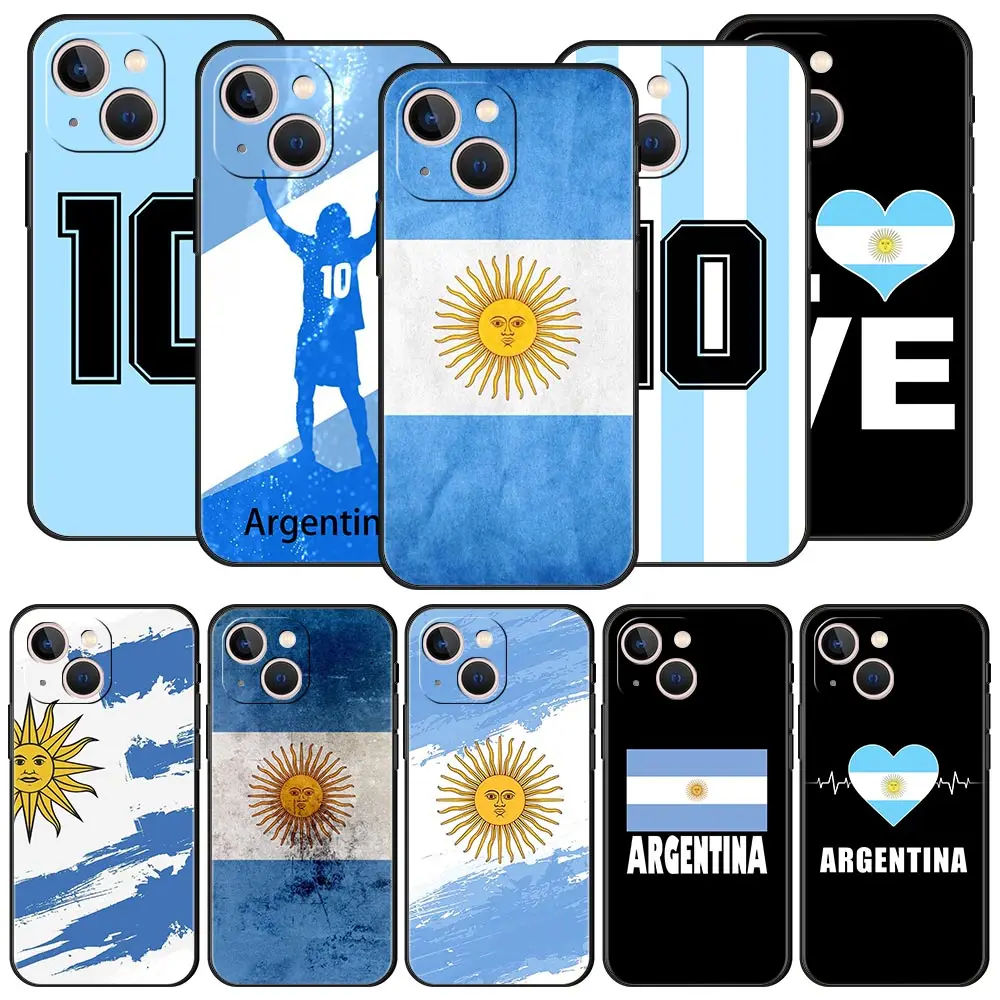 

Argentina Flag Soccer 10 Phone Case For Apple iPhone 11 14 Pro MAX 12 13 Mini 7 8 Plus X XR XS MAX SE Silicone Black Cover Funda