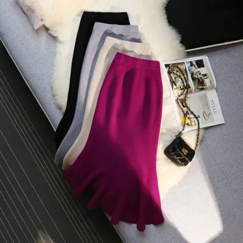 Винтажная трикотажная длинная юбка-годе с высокой талией