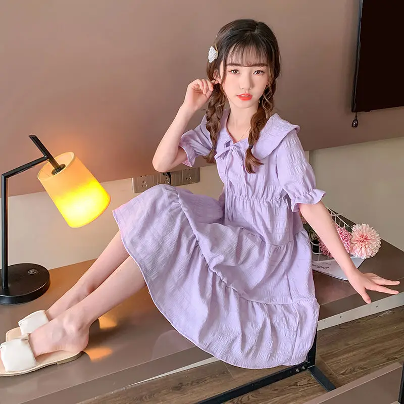 

Summer Dress for Girls Children Clothing Teenage Girl Clothing Princess Birthday Party Small Fresh Lapel Dress Casual Brief Kids