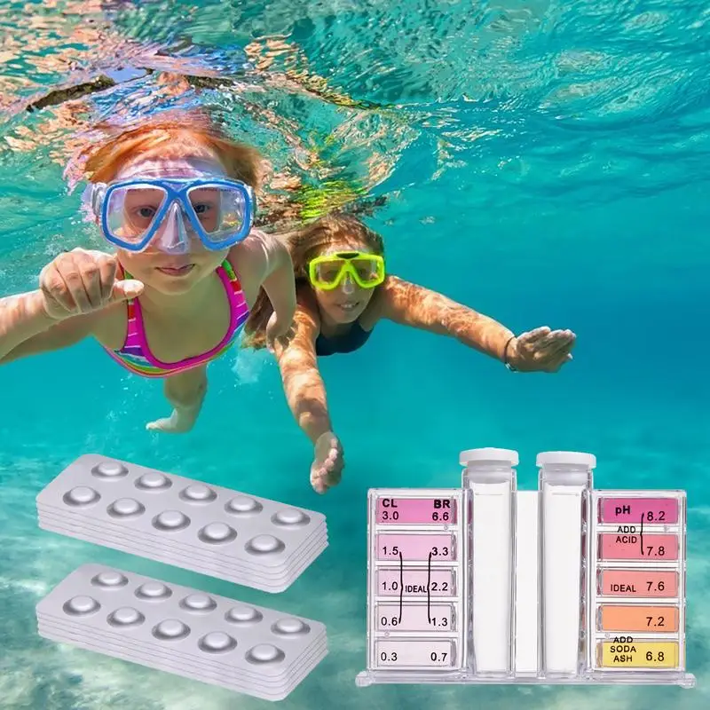 

100pcs Swimming Pool Water Test Tablets Pool Water Hot Tub Test Strips For PH Chlorine Bromine Hardness Alkalinity Cyanuric Acid