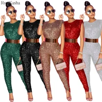 women sequins jumpsuit sleeveless elegant chic wide leg pants ladies bodycon rompers birthday outfits clubwear s 5xl