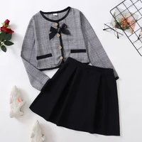 4 7 9 11 yrs girls suits gray plaid shirt and a line skirt fashion teen school day costumes kids graduation elegant clothes