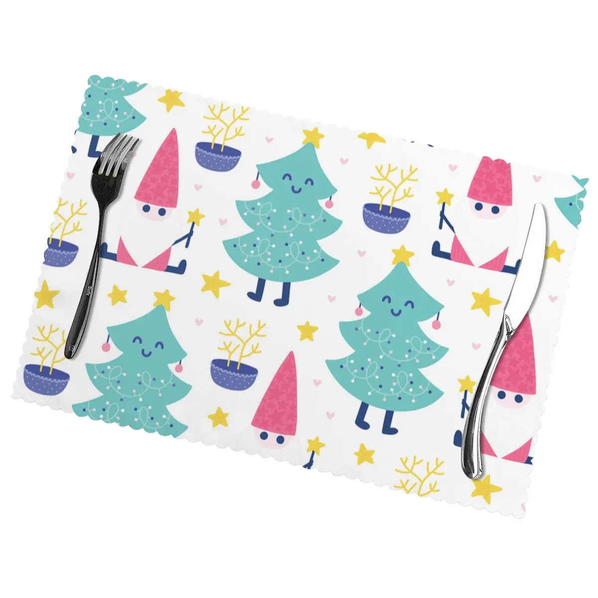 

Christmas Pattern Non-Slip Insulation Place Mats for Kitchen Dining Table Washable Placemats Bowl Coaster Cup Mat Set of 6