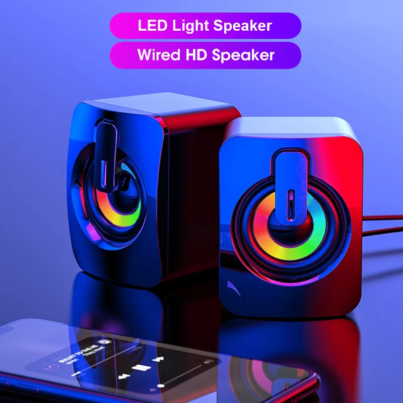 

Mini Computer Speaker Sound Box USB Wired Speakers HIFI Stereo Microphone Subwoofer with LED Light for PC Notebook Loudspeakers