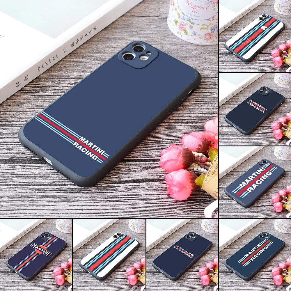 

Martini Pattern Print Soft Silicone Matt iPhone Case For Apple 12 Pro Max Series Carbon Fiber Racing Stripes No7 No23 70 F1