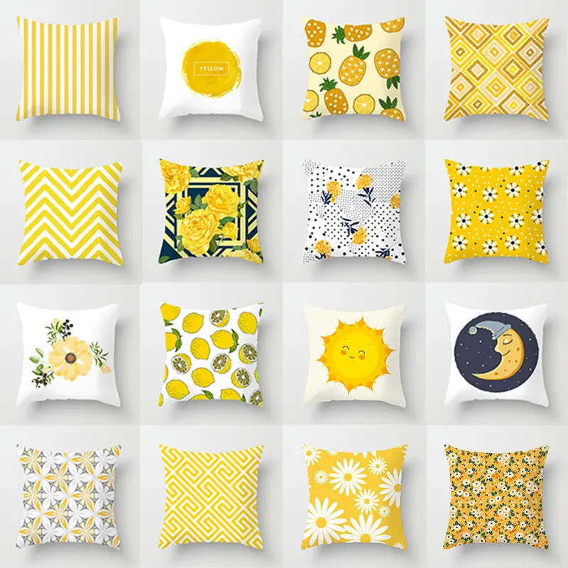 

Stylish Flowers Yellow Pillowcase 45*45cm Household Items Sofa Pillowcase Geometric Home Decoration Soft Cushion Cover