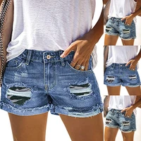 vintage ruffled jeans shorts worn out denim shorts female fashion casual leopard print camouflage sunflower shorts 2022 new