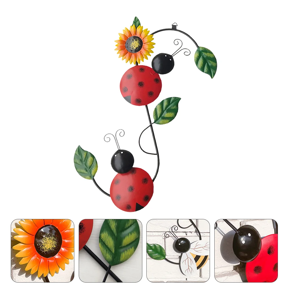 

Wrought Iron Wall Hanging Decoration Craft Garden Sunflower Outdoor Kindergarten Ornament Floral Courtyard Pendant Ladybug