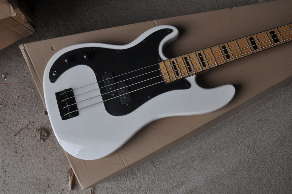 

4 string left hand Jazz Electric bass Guitar white body Black hardware real photos in stock 202238