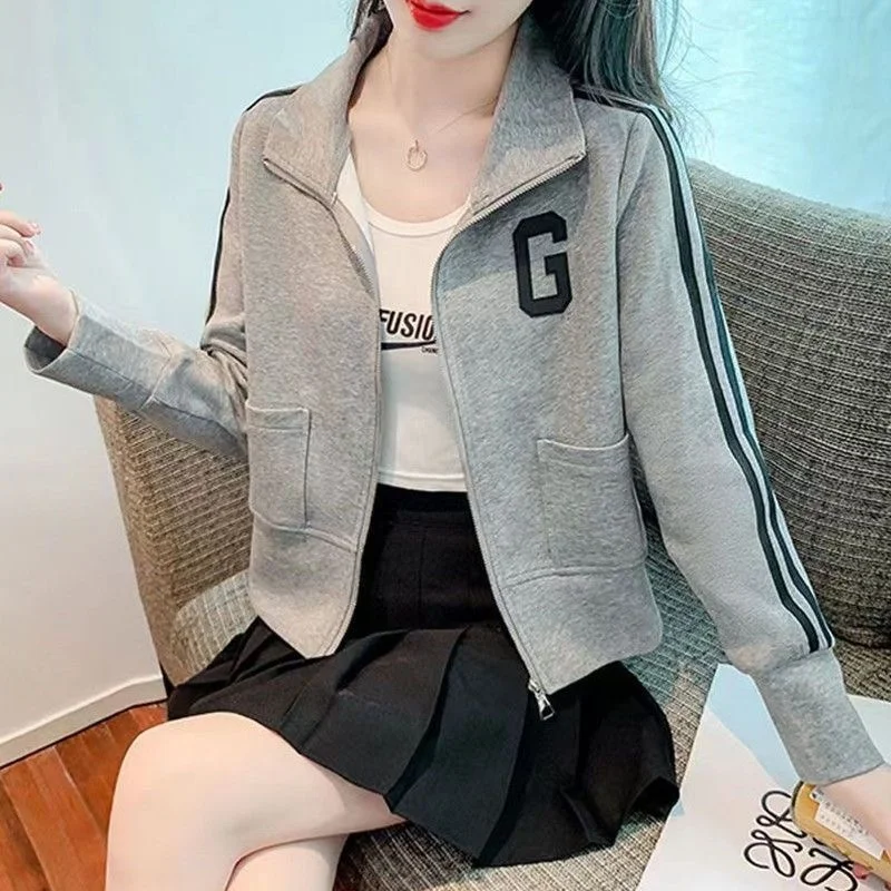 

Весенне-осенняя Женская толстовка, пальто, корейская Повседневная бейсбольная форма, куртка с воротником-стойкой, короткая женская верхняя одежда