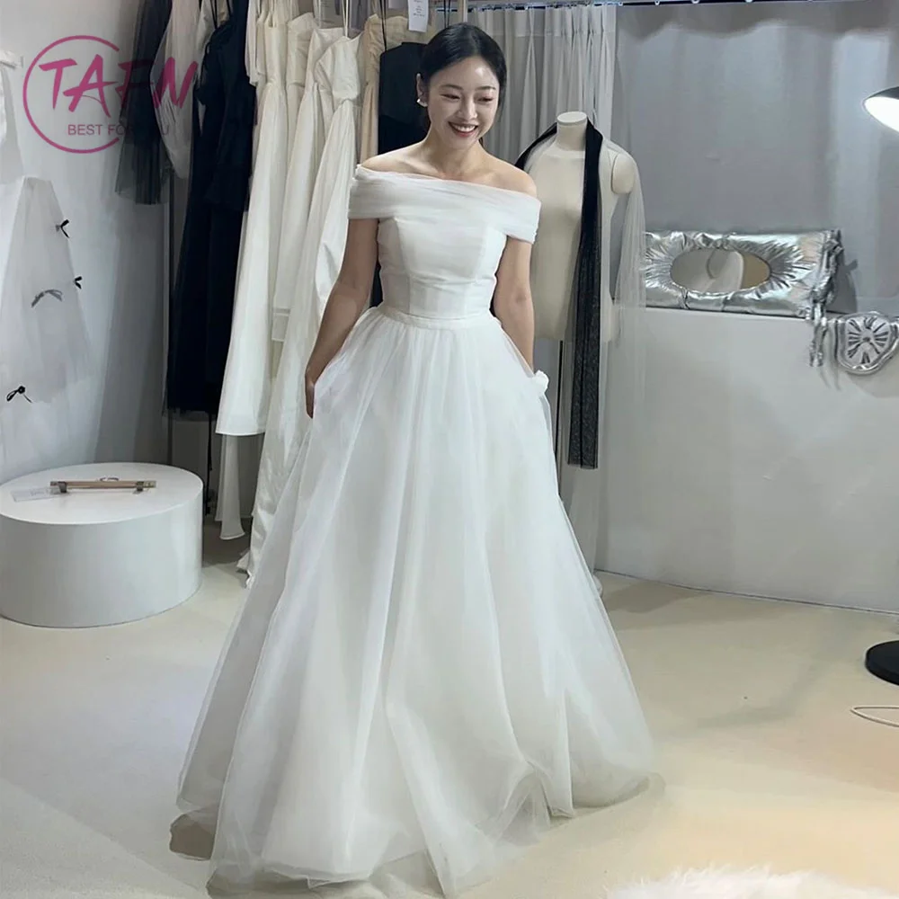 Простое свадебное платье TAFN с открытыми плечами трапециевидная вышивка