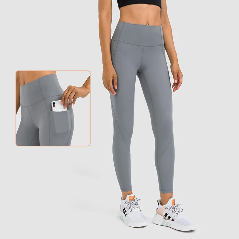 

NWT Luluwomen Naked Yoga Pants Gym Leggings Nylon Solid Fitness Tights Compression High Waist Push Up Workout Female Clothes