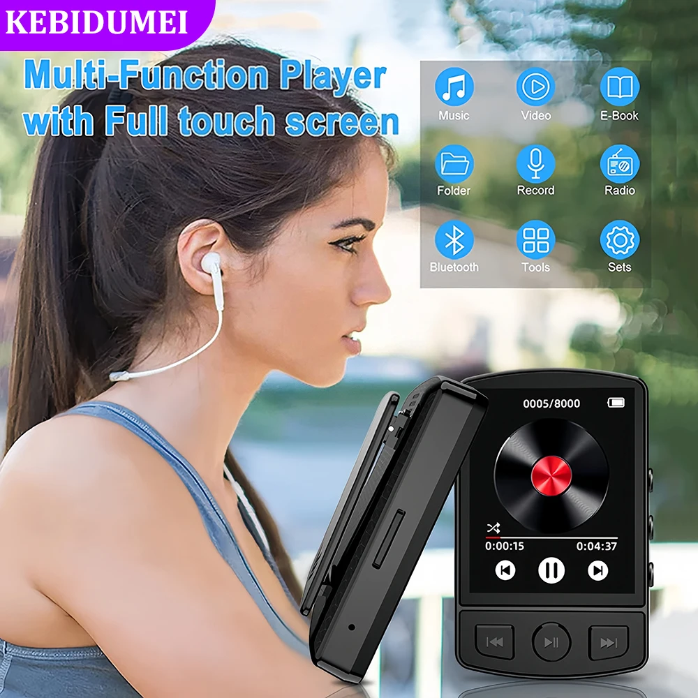 Bluetooth 5.0 MP3 Player MP4 Portable Sports Clip HiFi Sound Student Walkman 1.8inch Screen with FM Radio E-Book
