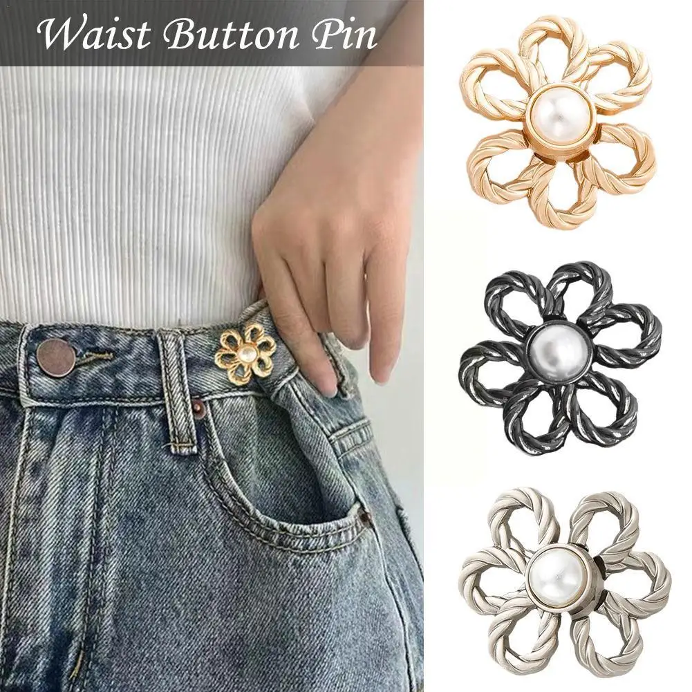 

Vintage Pearl Flower Adjustable Jean Snap Fixed Buckle Prevent Wedding Bridal Jewelry Accessories Exposure DIY Brooch Cloth K7L4