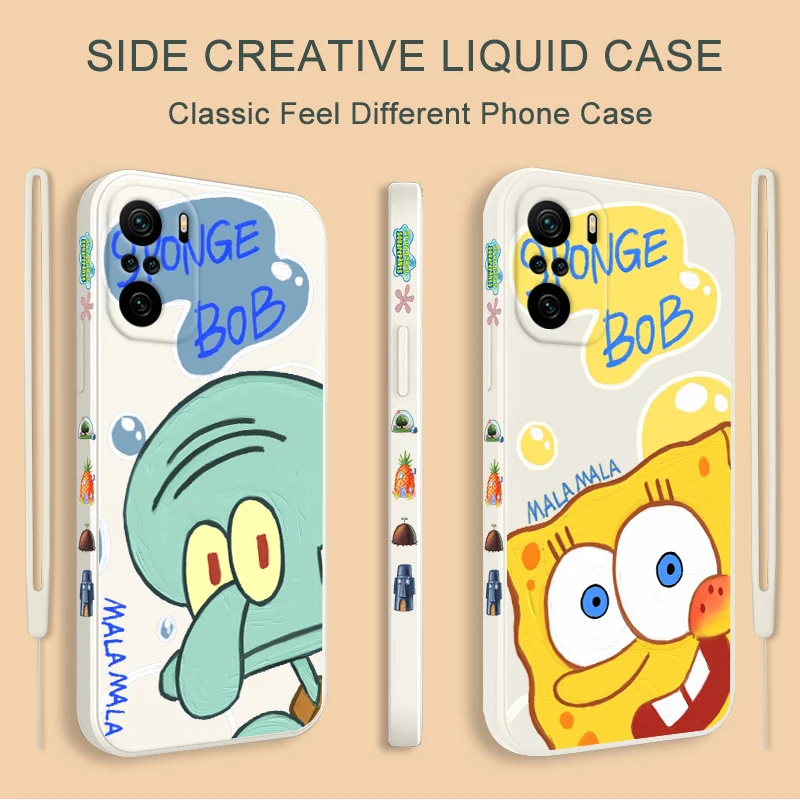 

Starfish squid SpongeBob Phone Case For Redmi K50 K40 Gaming K30 K30S 10 10C 10X 9A 9 9T 9C 9AT 8 5G Liquid Left Rope