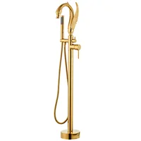 European Gold All Copper Floor Type Bathtub Faucet Hot and Cold Sitting Side Sitting Hand-held Shower Shower Chrome Plated Suit