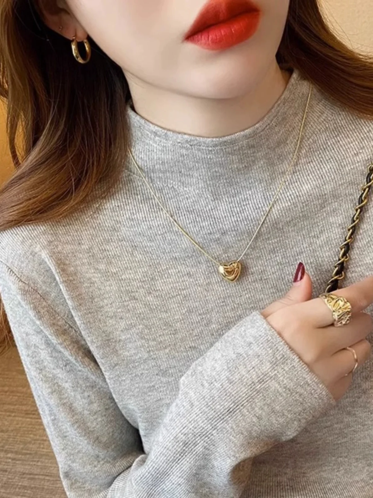 Нижняя рубашка с высоким воротником женская осенне-зимняя в стиле вестерн