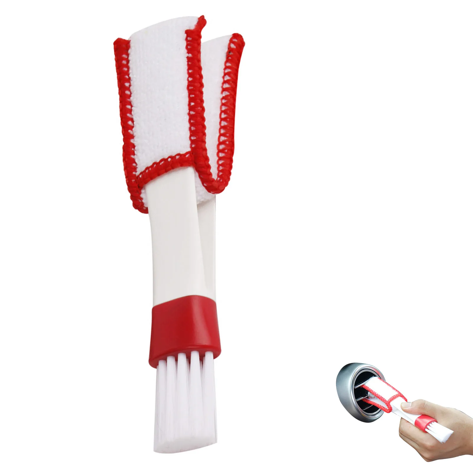 

Double Head Car Detailing Brush Automotive Air Conditioner Brush With Detachable Head Non-Slip Handle Cleaning Cloth Tool For Ke